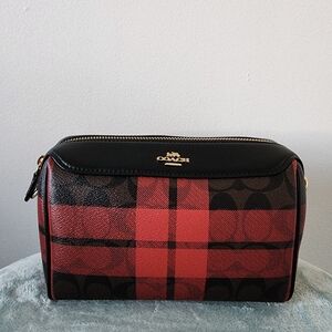 Coach Red and Black Plaid Crossbody Bag